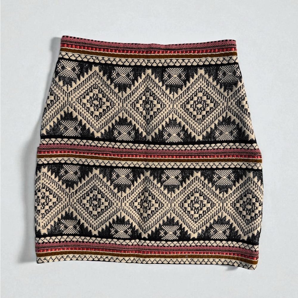 Anthropologie Black and Cream Mini Skirt with Red Accents